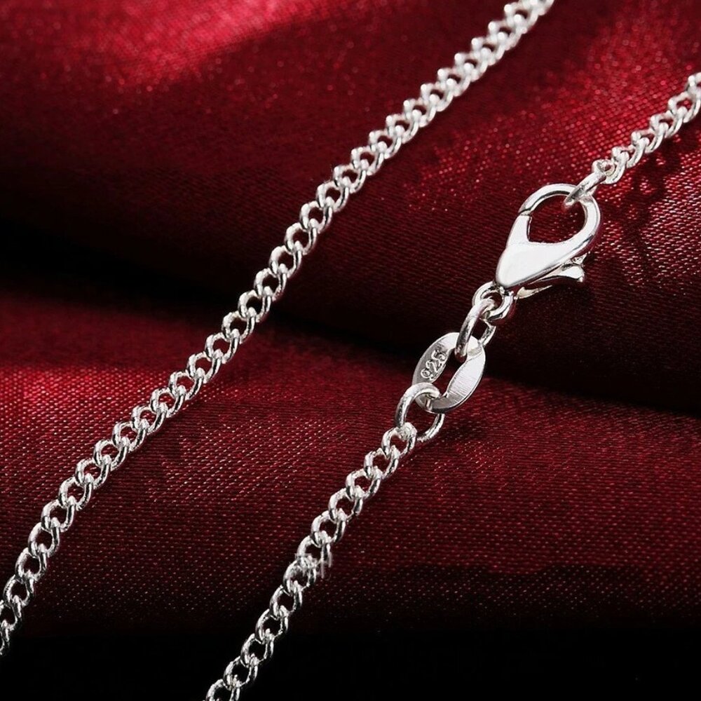 Men.s Women.s 925 Sterling Silver 2mm Wide Curb Link Chain Necklace